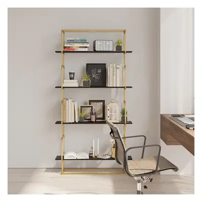 1800mm Modern Freestanding Etagere Bookshelf in Gold & White Wooden Bookshelf with Ample Open St