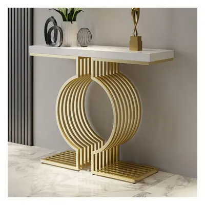 1000mm Modern Narrow Console Table with Geometric Metal Base White Hallway Table