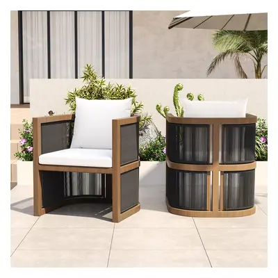 2 Pieces Modern Aluminum & Ropes Outdoor Patio Dining Chair Set