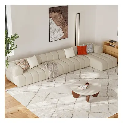 4000mm Channeled 4-Piece Boucle Sectional L-Shaped Sofa with Chaise