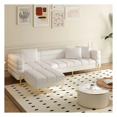 2600mm Faux Leather Modular L-Shaped Couch with Chaise Modern White 3-Seater Sofa