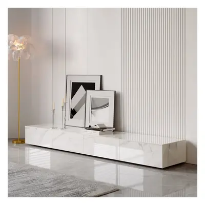 79" White TV Stand Faux Marble with Storage