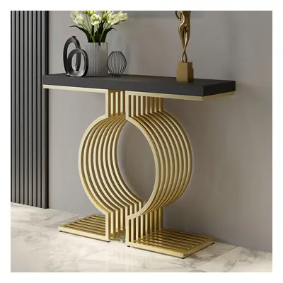 1000mm Modern Narrow Console Table with Geometric Metal Base Black Hallway Table