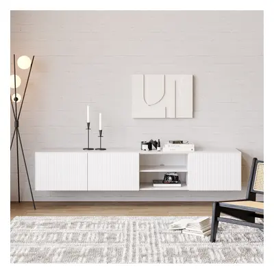 Hanging TV Lowboard Wood White 180 cm – Modern TV Cabinet with Storage