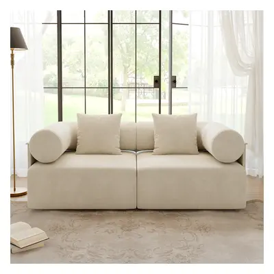 1900mm 2-Piece Modular White Performance Velvet 2-Seater Sofa