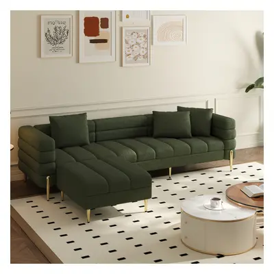 2600mm Boucle Modular L-Shaped Couch with Chaise Modern Green 3-Seater Sofa