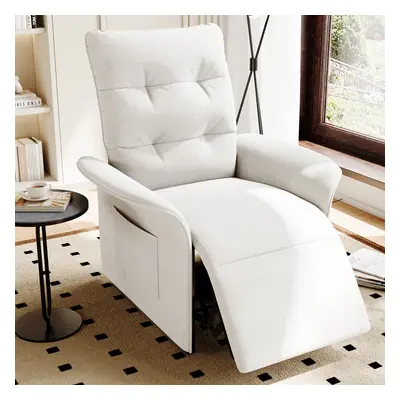 Modern White Velvet Electric Recliner High Back Sleeper Chair with Side Pocket