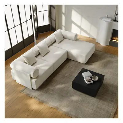 2800mm 3-Piece Modular White Performance Velvet L-Shape Sectional Chaise Sofa