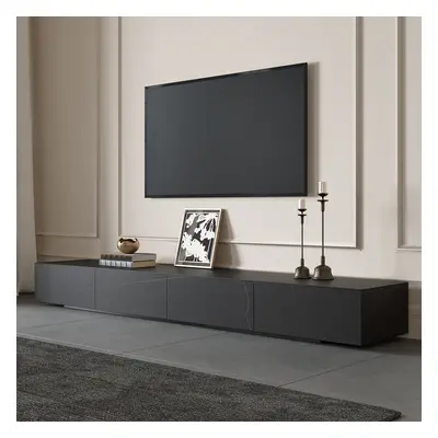 2200mm Black TV Stand Faux Marble with Storage