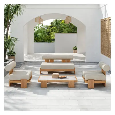 4 PCS Teak Outdoor Sofa Set Modern Yard & Patio Furniture for 4 Person in White