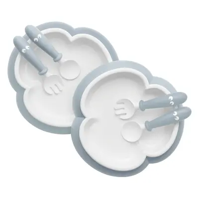 Baby Plate, Spoon and Fork, 2 sets - Powder blue