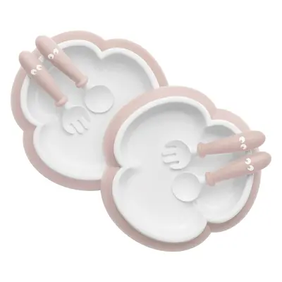 Baby Plate, Spoon and Fork, 2 sets - Powder pink