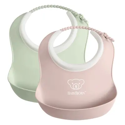 Small Baby Bib, 2-pack - Powder Green/ Powder Pink