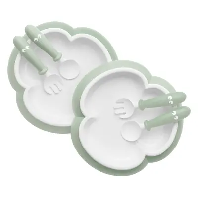 Baby Plate, Spoon and Fork, 2 sets - Powder green