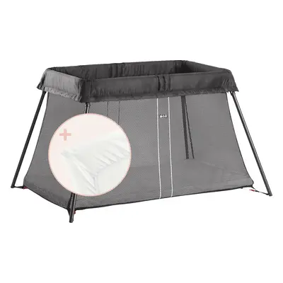 Travel Cot Light - Black / Bundle with Fitted Sheet