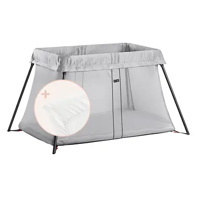 Travel Cot Light - Silver / Bundle with Fitted Sheet