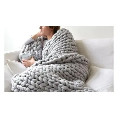 Chunky Knitted Warm Blanket,Green,100cm x 120cm