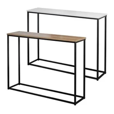 Wooden Console Table with Metal Legs, Oak