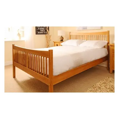 Handmade Shaker Bed Frame with Optional Mattress, King,with Mattress,Caramel