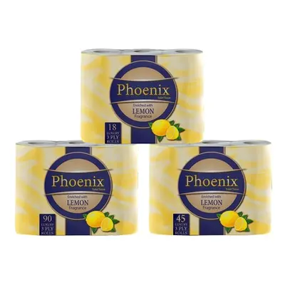 Phoenix Lemon-Fragranced Three-Ply Toilet Paper, 90 Rolls