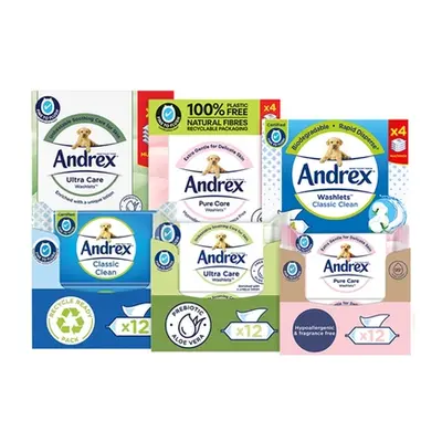 Andrex Classic Clean Pure Care or Ultra Care Washlets, Andrex Ultra Care Washlets,24 Packs