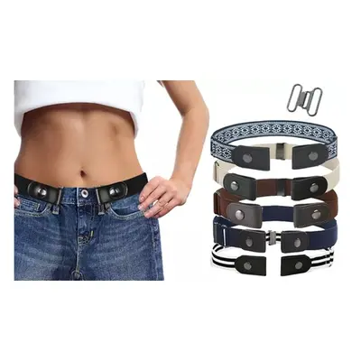 Buckle-Free Elastic Belt, Brown+Stripes,Two