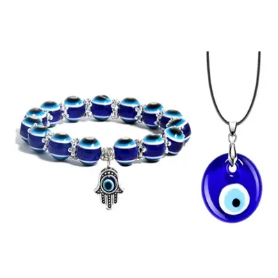 Two-Piece Evil Eye Necklace with Bracelet Set