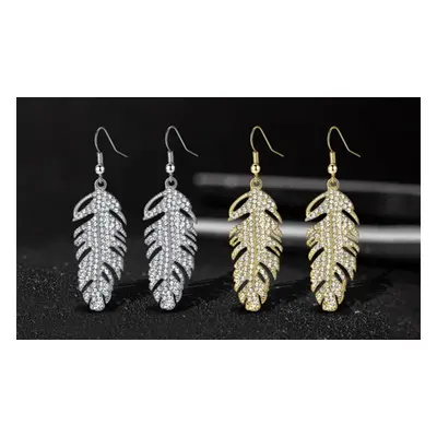 Feather-Design Drop Earrings, Rhodium