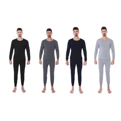 Men'sFleece-Lined Thermal Underwear Set, Black,Size 4XL