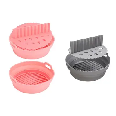 Foldable Air Fryer Silicone Pot with Dividing Pad, Pink