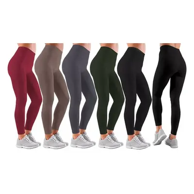 Women'sFull-Length Warm Fleece-Lined Seamless Leggings, Black, 16-18, Five Pairs