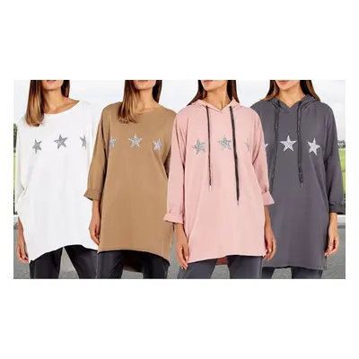 Women'sOversized Star-Detailed Sweatshirt, Cream,Sweatshirt