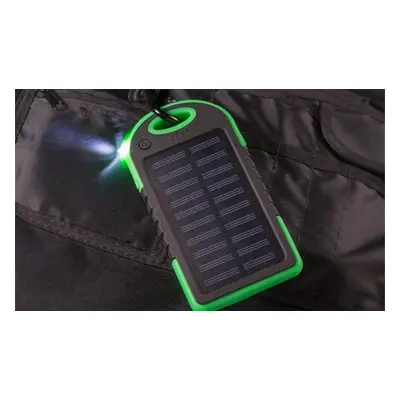 Dual USB Power Bank with Flashlight and Cable, Green