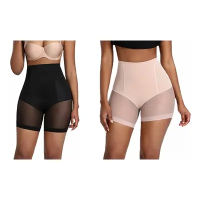 Breathable High Waist Body Control Shaper Shorts, Two Pairs,Black,UK 8-10