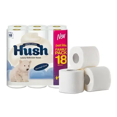 Hush Three-Ply White Toilet Tissue Paper, 72 Rolls