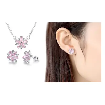 Pink Cherry Blossom Zircon Earrings Necklace Set