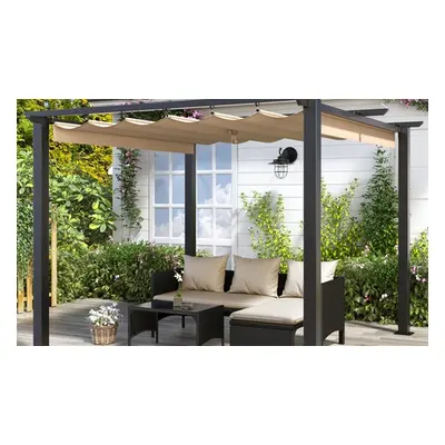 3m x 3m Pergola with Retractable Sun Shade Canopy, Beige