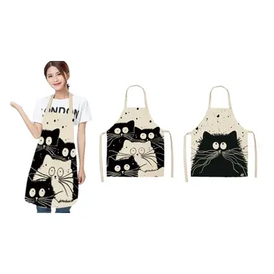 Black and White Linen Apron, 65 x 53,One Cat