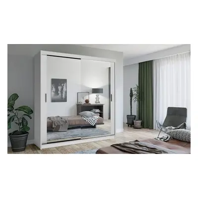 Chicago Double-Sliding Full-Mirrored Door Wardrobe, White,120cm