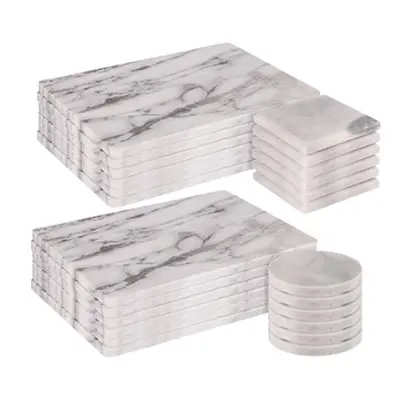 Argon Tableware 12-Piece Marble Pattern Placemats and Coasters, Square