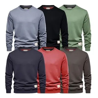 Men'sCrew Neck Cotton Sweater, Black,S