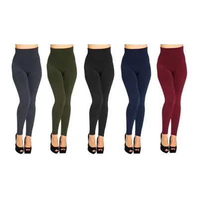 Two-Pack High Waist Seamless Fleece Lined Leggings, Black and Mocha,L-XL