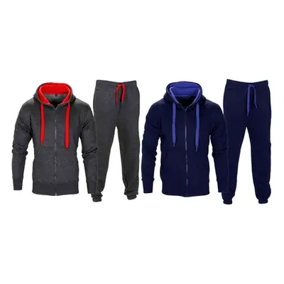 Men'sContrast Top and Bottom Tracksuit Set, Navy-Blue,L