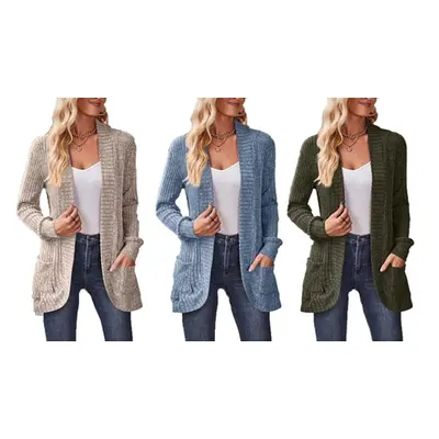 Ribbed Long Sleeve Cardigan, Green,L,One