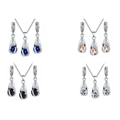 Teardrop Earrings and Necklace Set, Blue