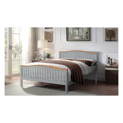 Wooden Bedframe with Optional Mattress, 5ft,Grey with Caramel,Frame and Mattress