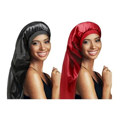 Long Satin Bonnet Sleep Cap, One,Navy