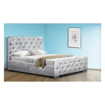 Lucia Sleigh Bed, Frame and Mattress - Silver Crushed Velvet,5ft