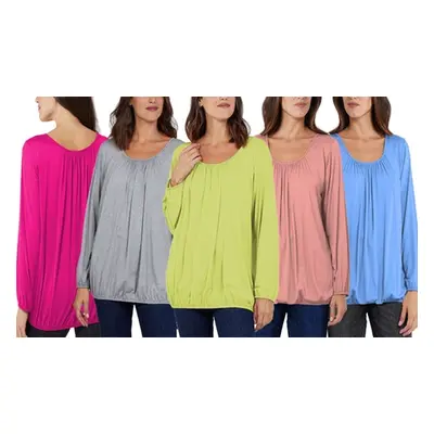 Ruched Neck Oversized Long Sleeve Jersey Top,Fuchsia, L-XL