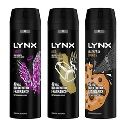 Lynx XL 48-H High Definition Deodorant 200ml, Leather and Cookies,6-Pack